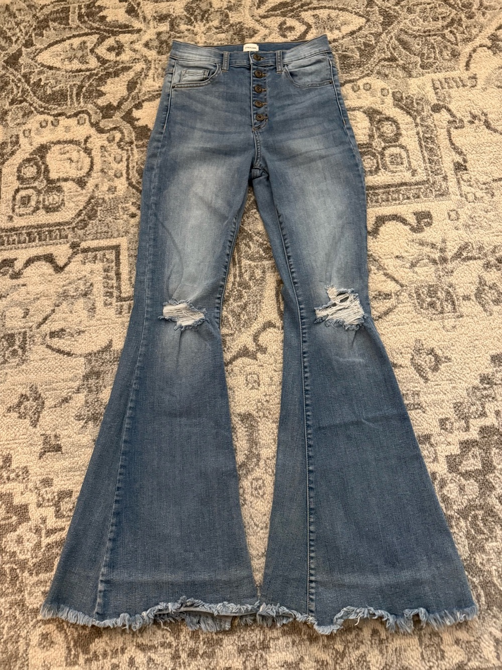 Sneak Peek Button Fly High-Rise Flare Jeans in Light Wash